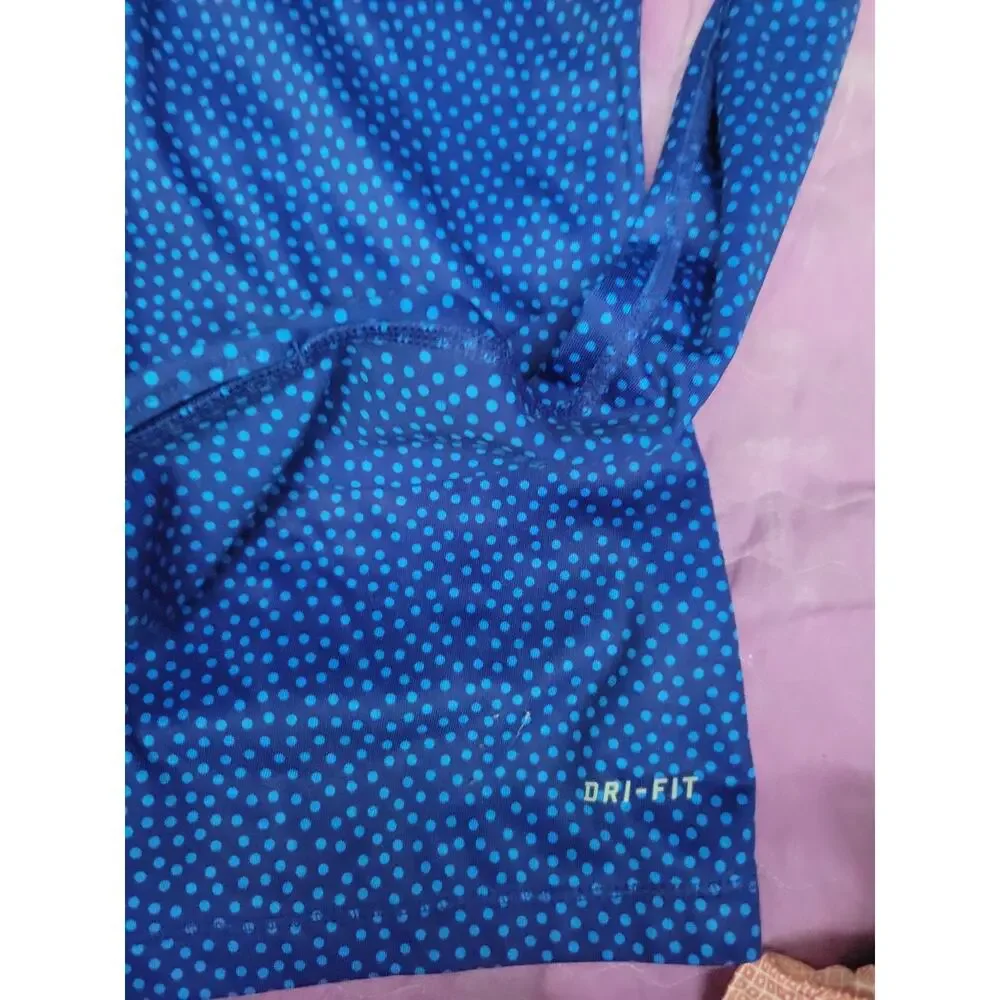 Nike Pro Dri-Fit Women's 1/2 Zip Track Jacket Blue Polka Dot M Thumbholes